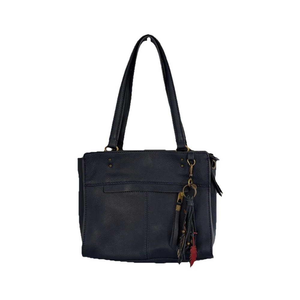 The Sak Navy Blue Pebbled Leather Tote Bag Triple Compartment Shoulder Purse